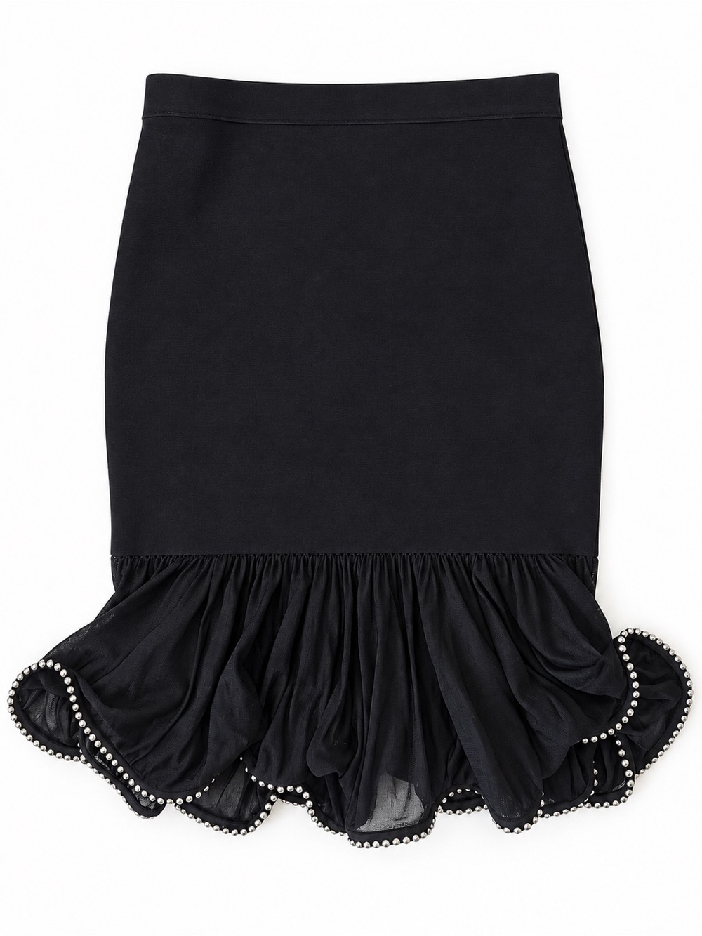 Alexander Wang Black Midi Skirt M Sheer Mesh Ruffle Flounce Studded Hem - Picture 2 of 5